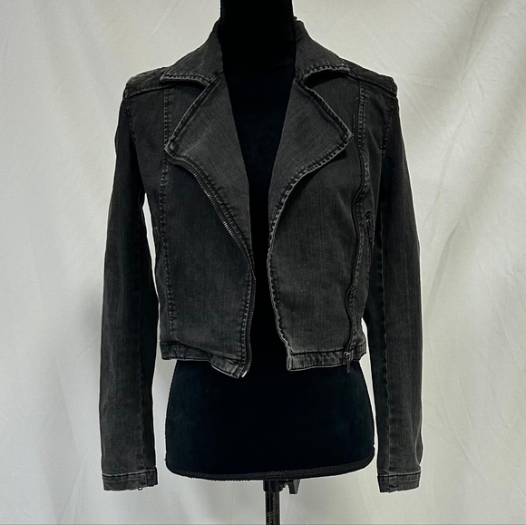 Silence + Noise OU women S moto jeans biker jacket gray wash gorpcore cropped - Picture 3 of 14